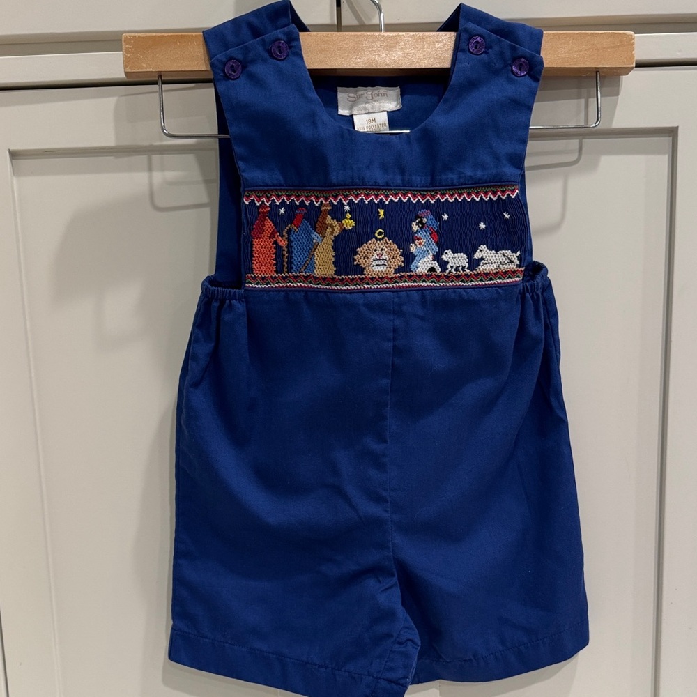 Sir John by Rosalina Toddlers Blue Jon Jon with Smocked Nativity